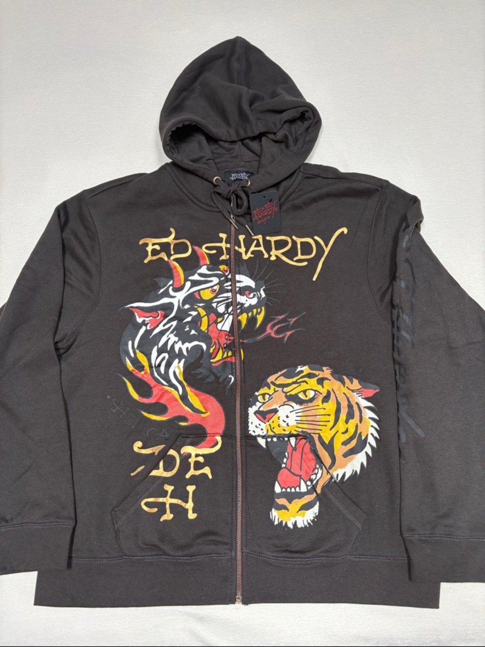 Ed Hardy Full Zip Hoodie with Logo and Graphics -Tiger/Dragon 
Style EHMR1301-13